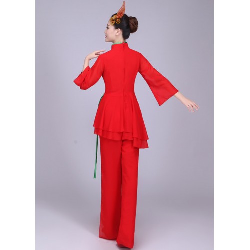 Red Oriental dance costumes women Fan yangko Chinese folk dance Chinese traditional costume Chinese dance costumes